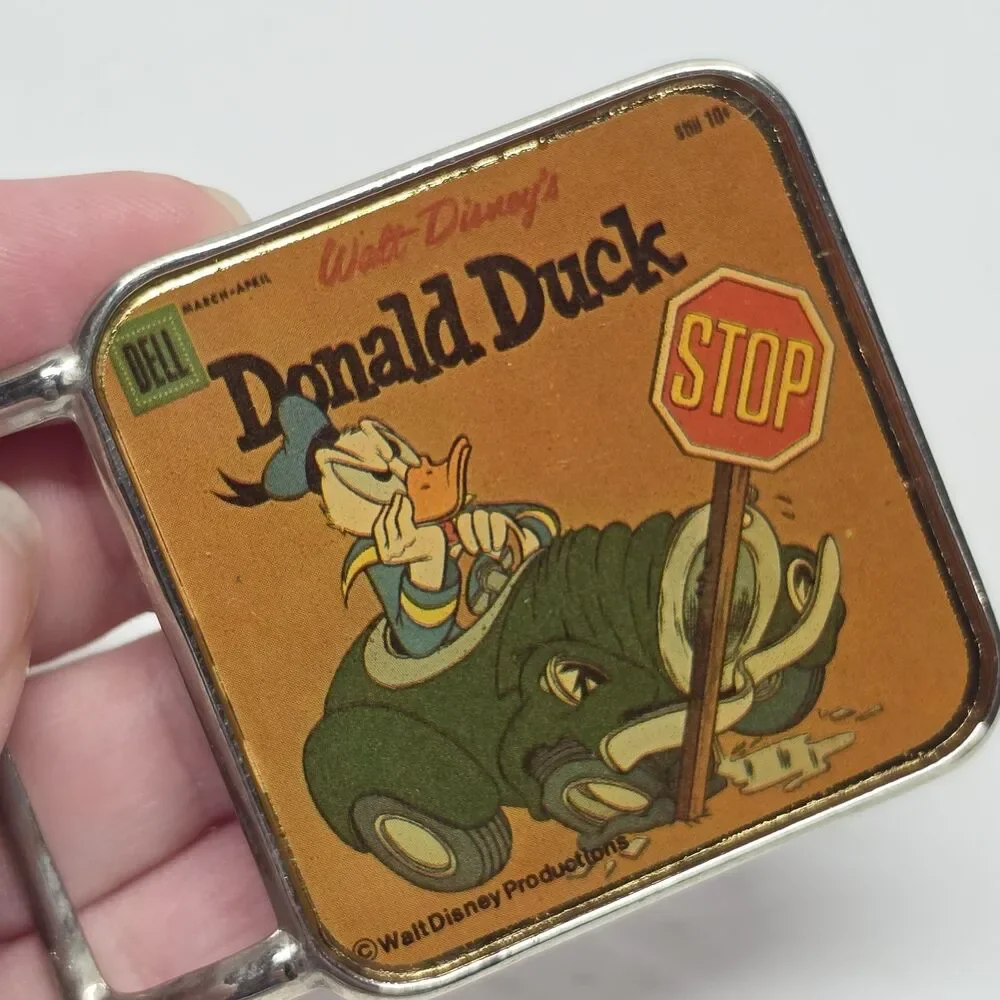 Vintage Walt Disney Donald Duck Belt Buckle Comic Book Cover Pyramid Belt Co NY